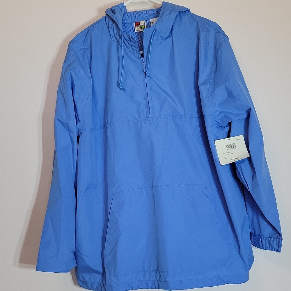 Energy Zone Vibrant Spring Blue Hooded Pullover rain jacket NWT XL